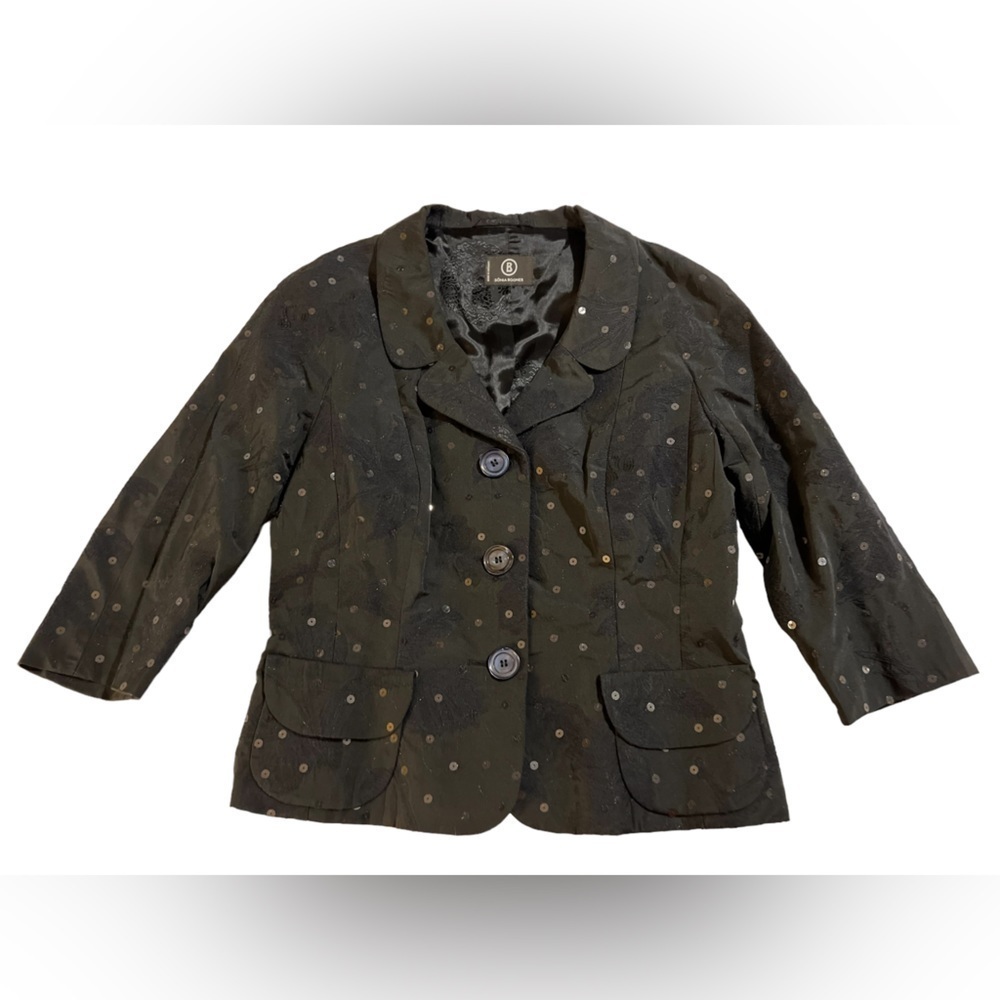 Sônia Bogner womens evening Jacket small Black Sequin Collar shimmer 3/4 sleeve  - Picture 7 of 16